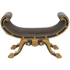 Large Oversized Gondola Form Renaissance Revival Style Ebonized and Gilt Bench