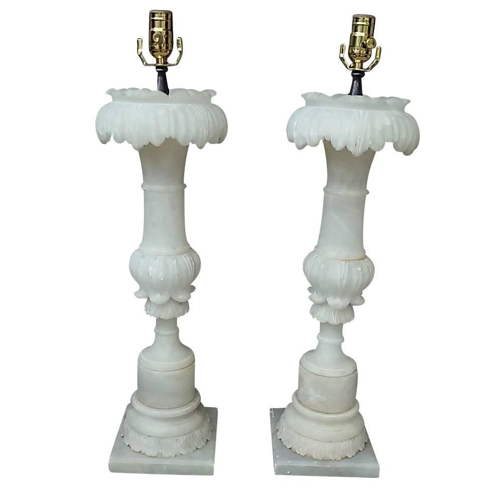 Pair of 1940s Alabaster Lamps