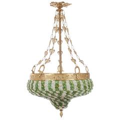 Italian Centre Pendant with Internal Bulbs in Green and Clear Glass Daisies