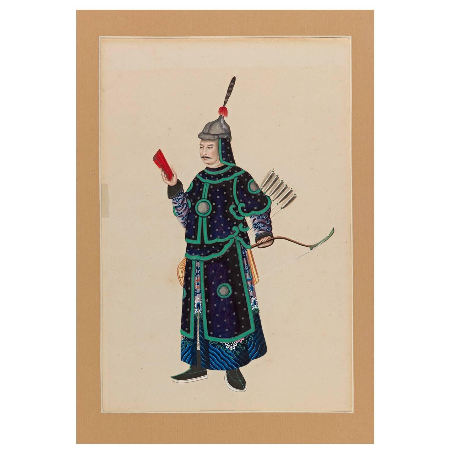 Late 18th Century Scene with Chinese Warrior Attributed to Puqua For Sale