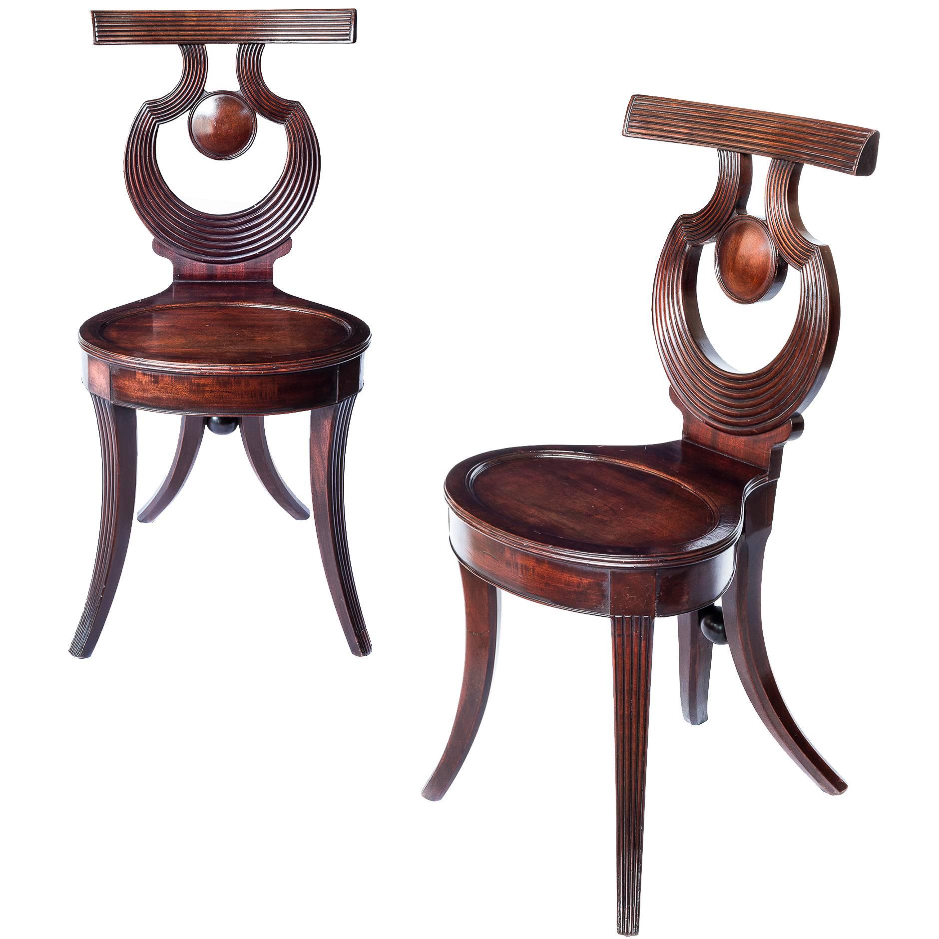 Fine Rare English Regency Period Mahogany Hall Chairs