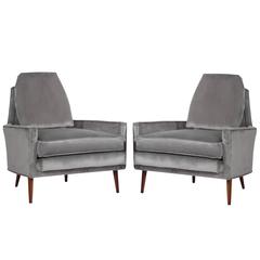 Mid-Century Paul McCobb Style Lounge Chairs in Grey Velvet