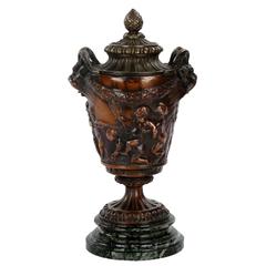 Grand Tour Patinated Bronze Sculpted Vase of Putto and Satyr, 19th Century