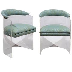 Pair of Lucite Barrel Back Chairs