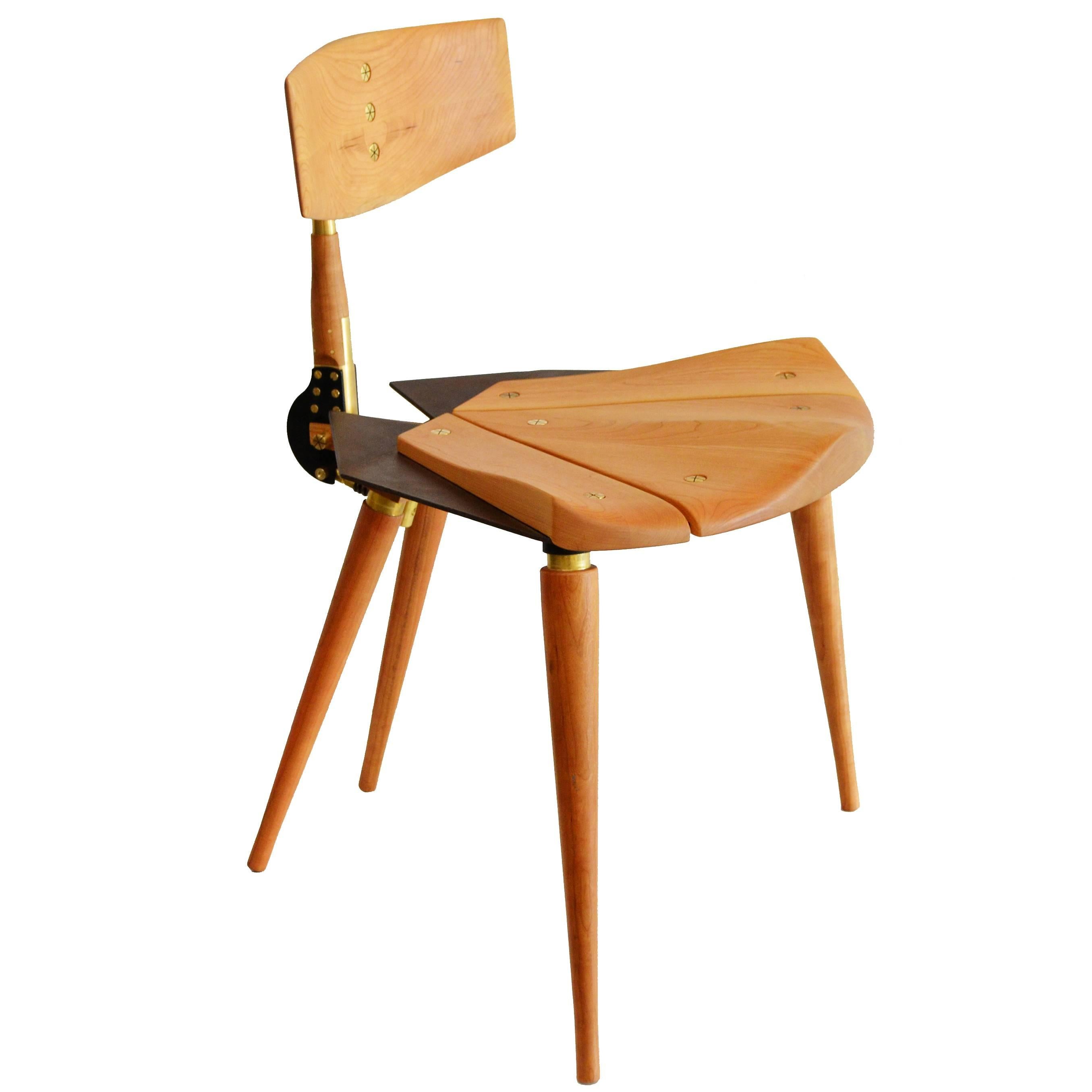 Flower of Life Series, Vesica Chair, Harta Cherry Brass Spring Cam Rocker For Sale