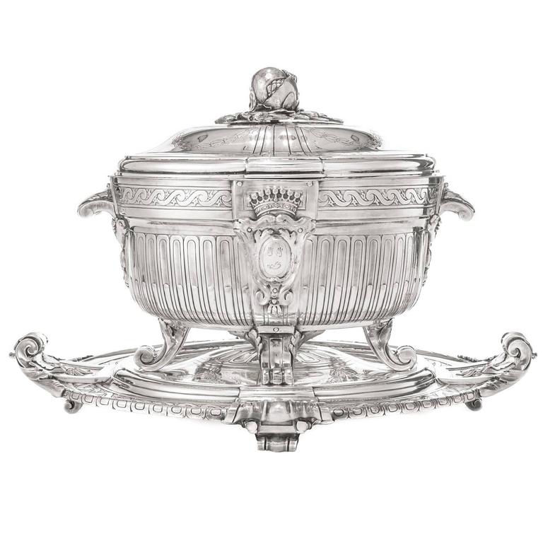 Silver Plate Soup Tureen and Cover with Matching Stand by Christofle