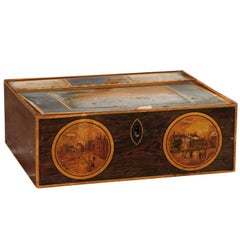 19th Century English Work Box with Penwork Landscape Scenes