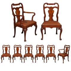 Set of Eight Queen Anne Style Mahogany Dining Chairs, Early 20th Century