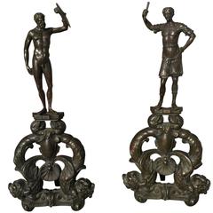 Bronze Figural Andirons Renaissance Style, 19th Century