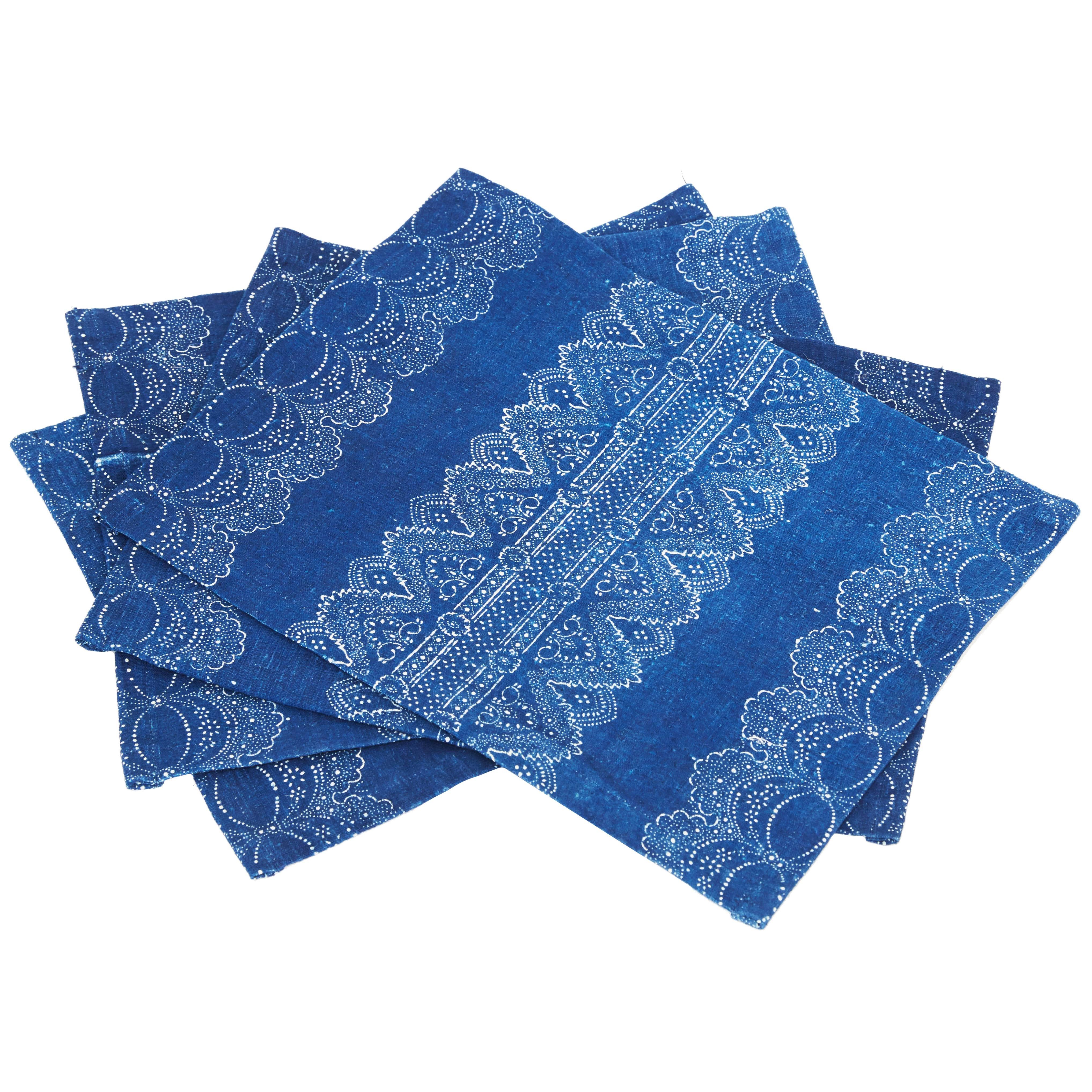 Vintage Indigo Hungarian Placemats, Set of Four For Sale