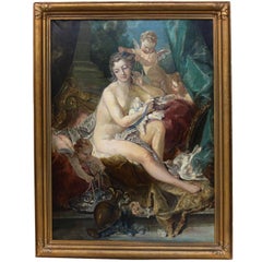 Antique 19th Century Oil Painting "The Toilette of Venus" after Francois Boucher