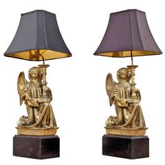 Vintage Pair of Medieval Style Angel Table Lamps