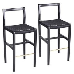 Giacomo Counter Chair: Ebonized Ash, Black Danish Seat, Brass Footrest
