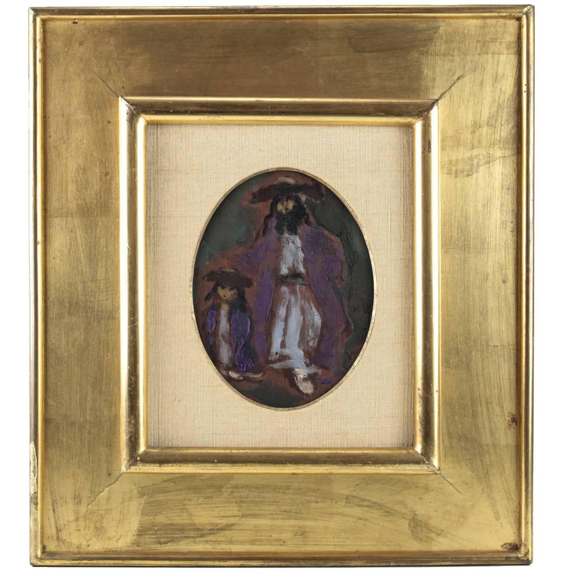 Expressionist Oil Painting of a Hasid and Son by Emmanuel Mané-Katz For Sale