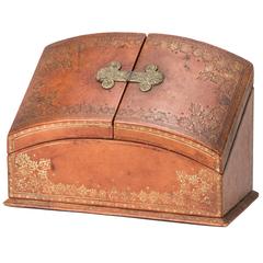 Antique French Leather Desk Letter Holder Box