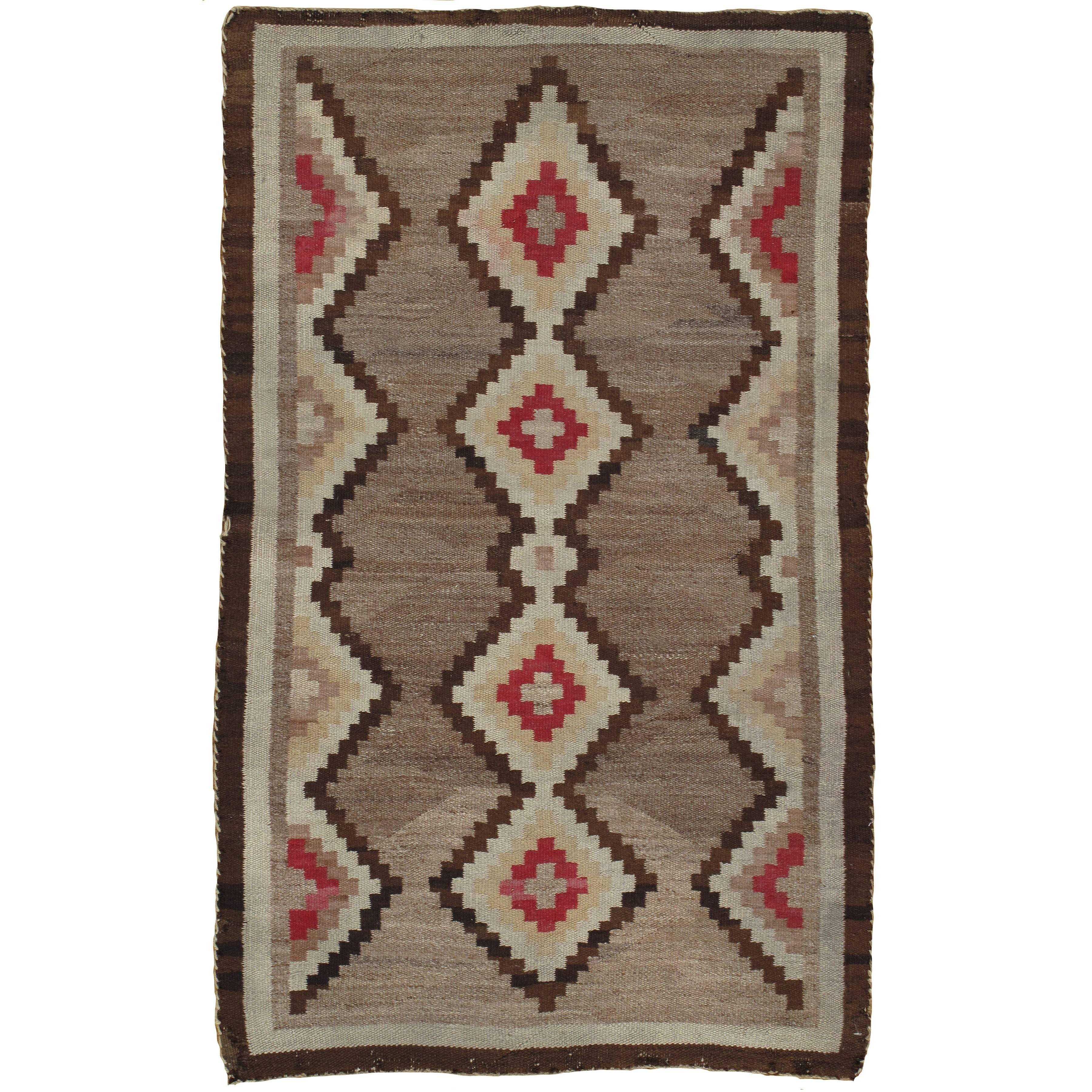 Antique Navajo Rug, Handmade Wool Oriental Rug, Beige and Brown