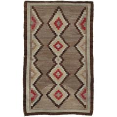 Antique Navajo Rug, Handmade Wool Oriental Rug, Beige and Brown 10