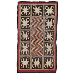 Antique Navajo Rug, Handmade Wool Oriental Rug, Red, Beige and Brown 11
