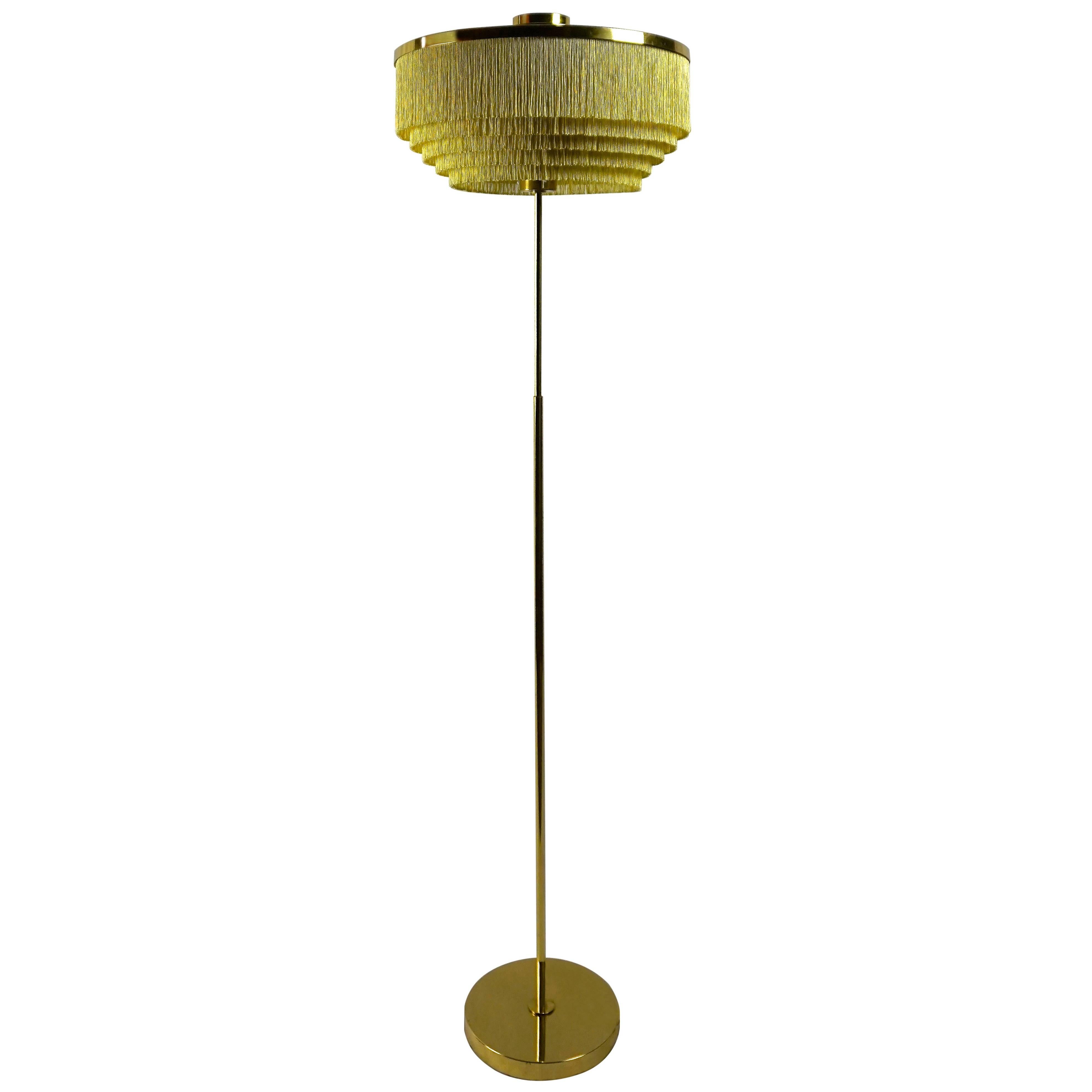 Hans-Agne Jakobsson Model "G-110" Silk Fringe Brass Floor Lamp For Sale