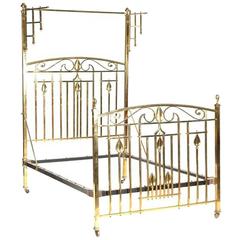 Arts and Crafts Lacquered Brass Half Tester Double Bedstead 9