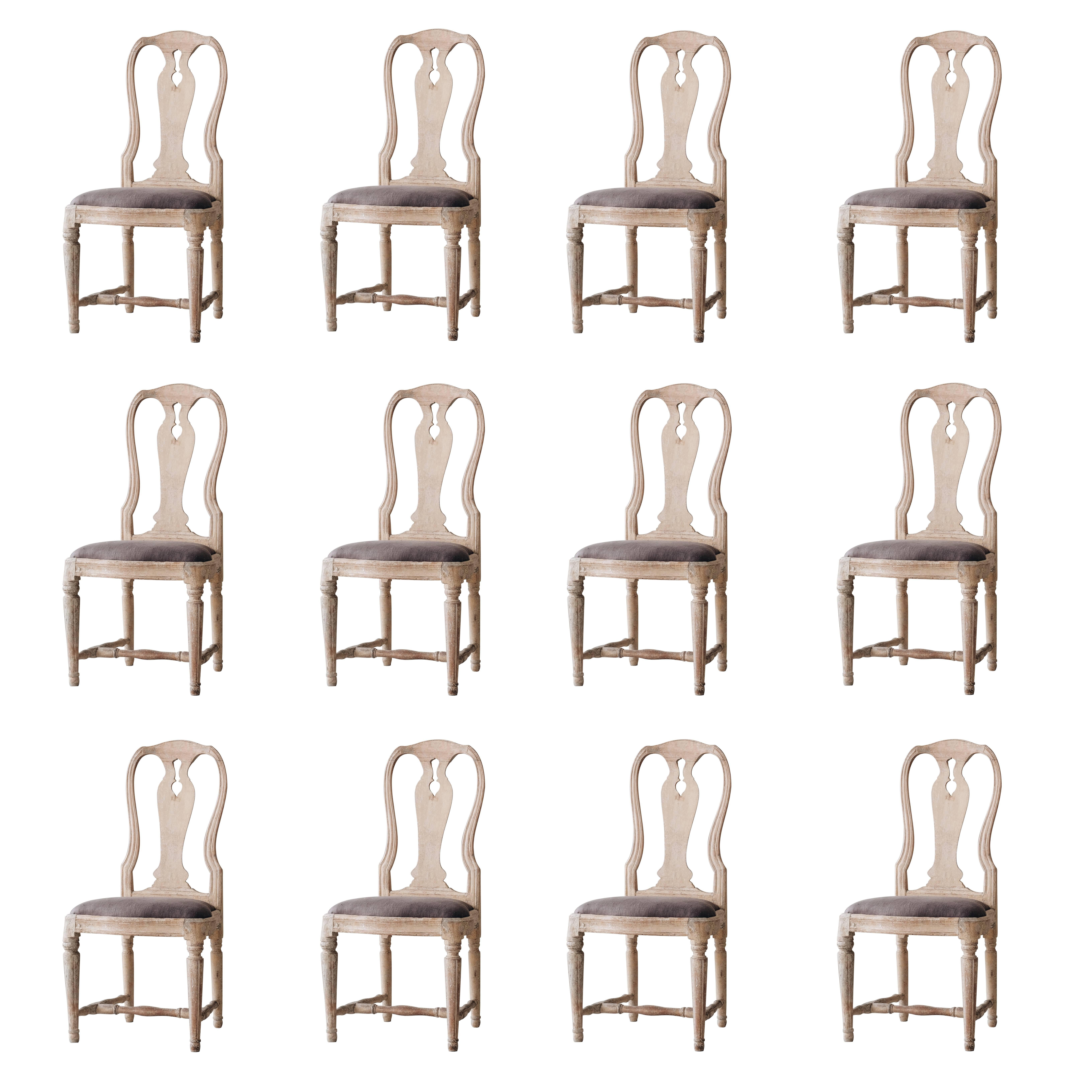 Set of 12 Transitional Rococo, Gustavian Chairs, 18th Century