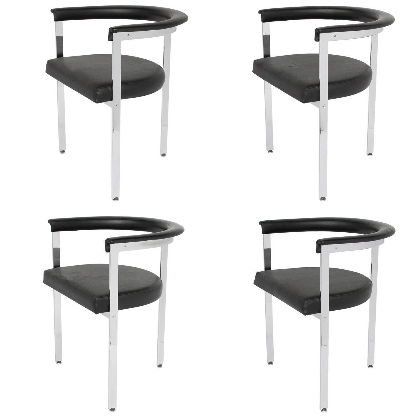 Set Four Modernist Chrome Three Legged Dining Chairs For Sale at 1stdibs