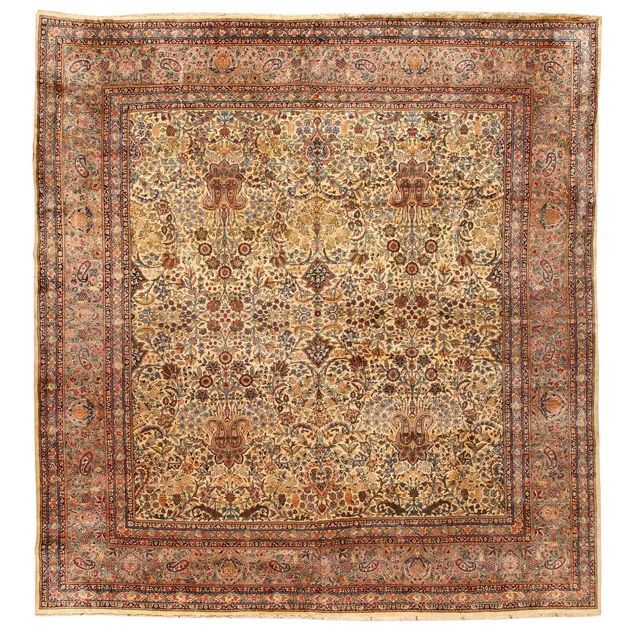 Antique Lavar Kerman Carpet For Sale