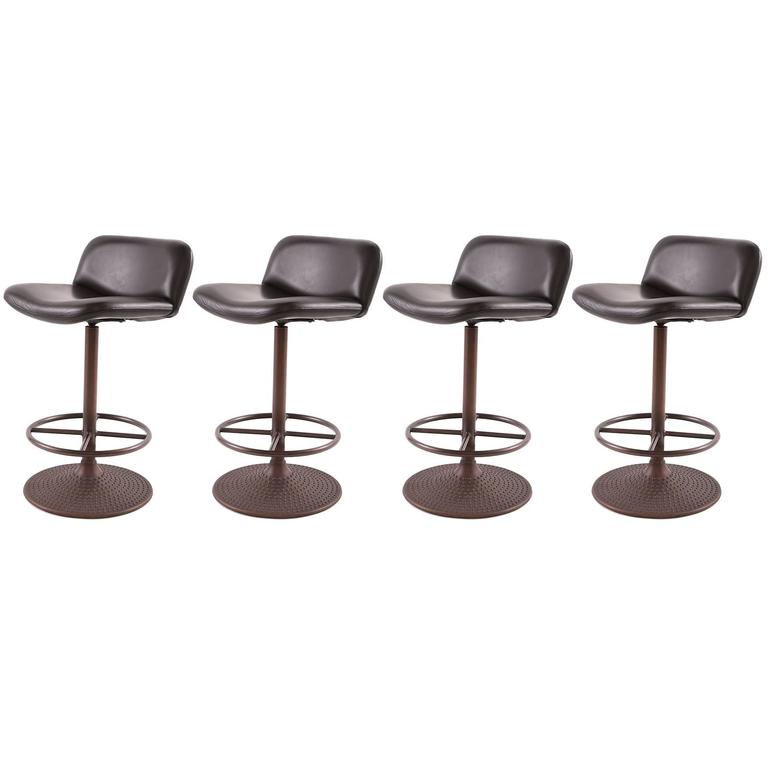 Four 'Caribe' Leather and Bronze Counter Stools by Tapiovaara at 1stDibs