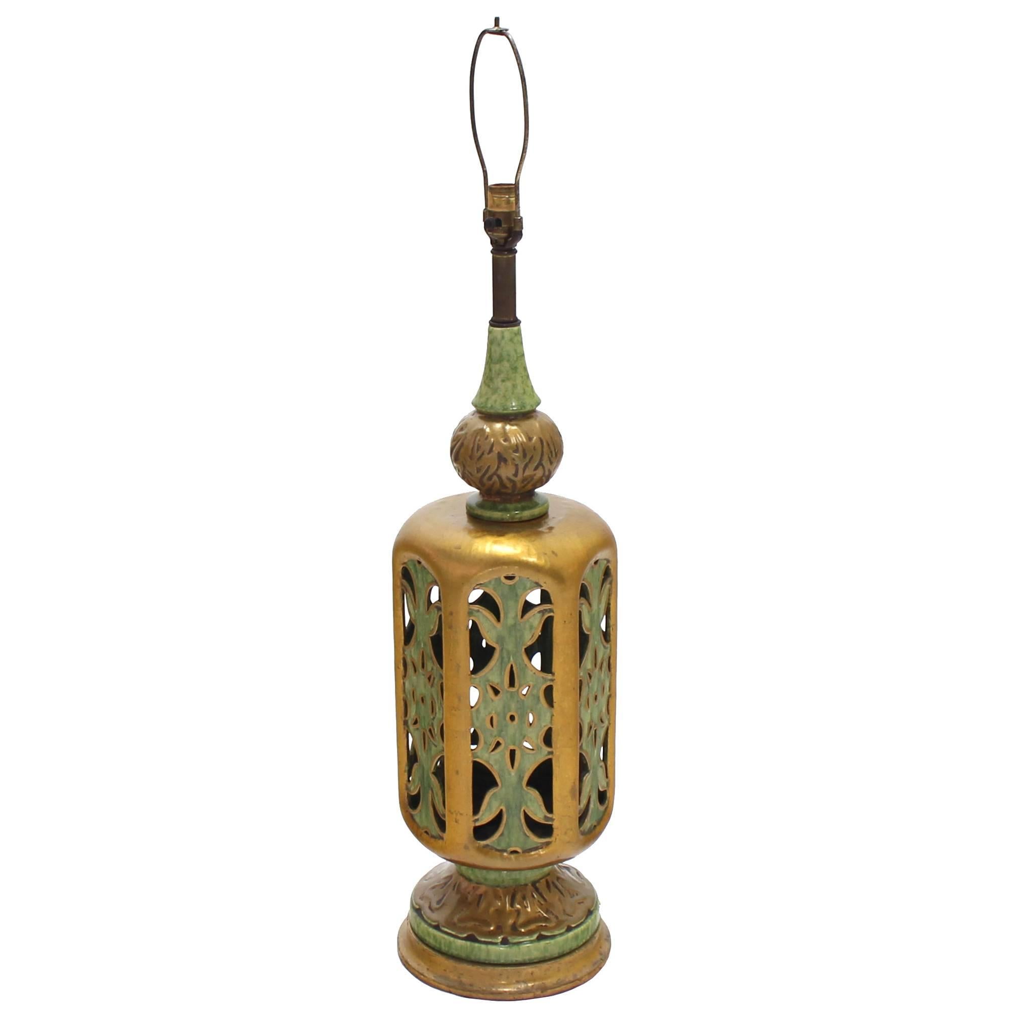 Large Ornate Art Pottery Base Table Lamp For Sale