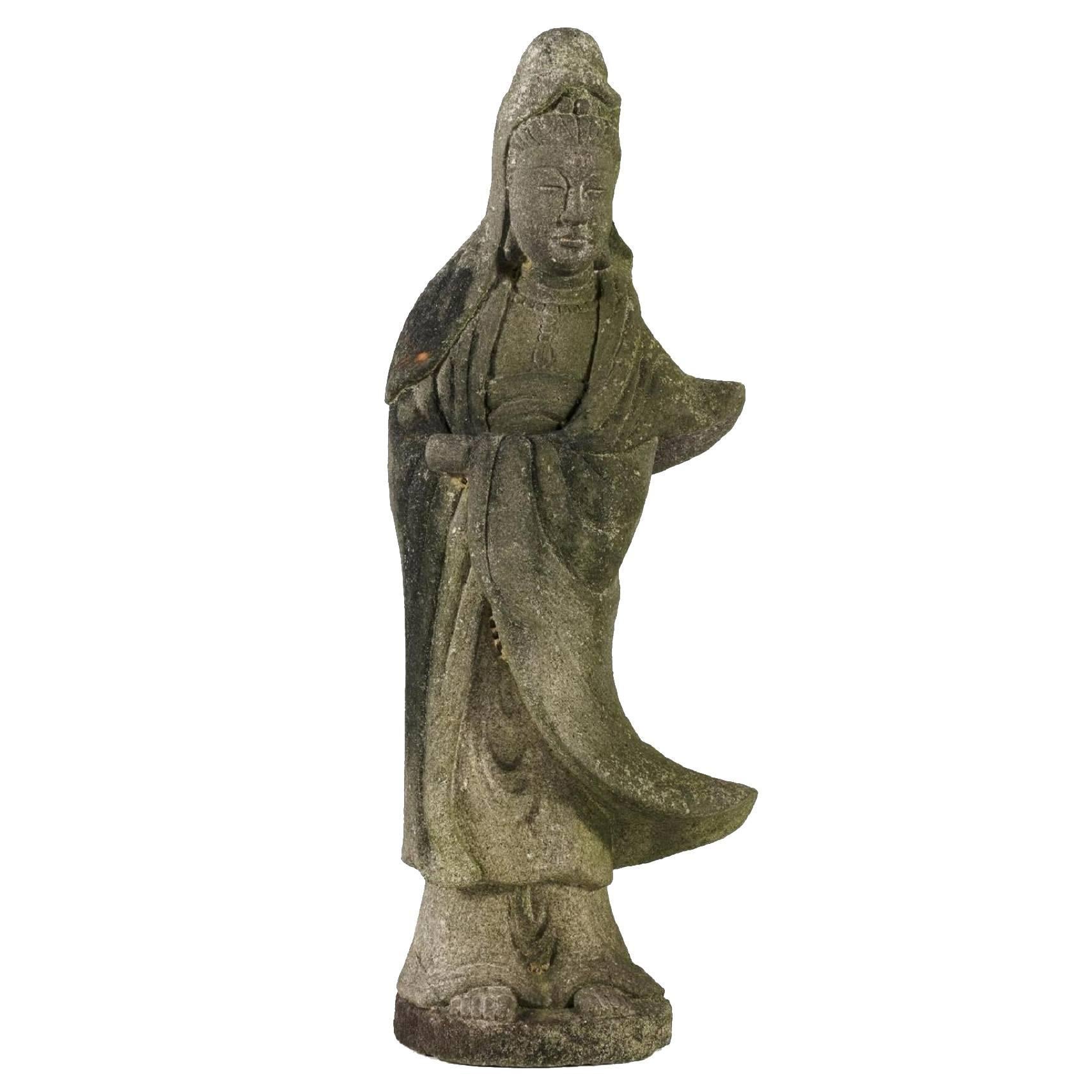 Japan Antique Tall Granite Stone Guan Yin "Goddess Of Mercy"  , Early 20thc