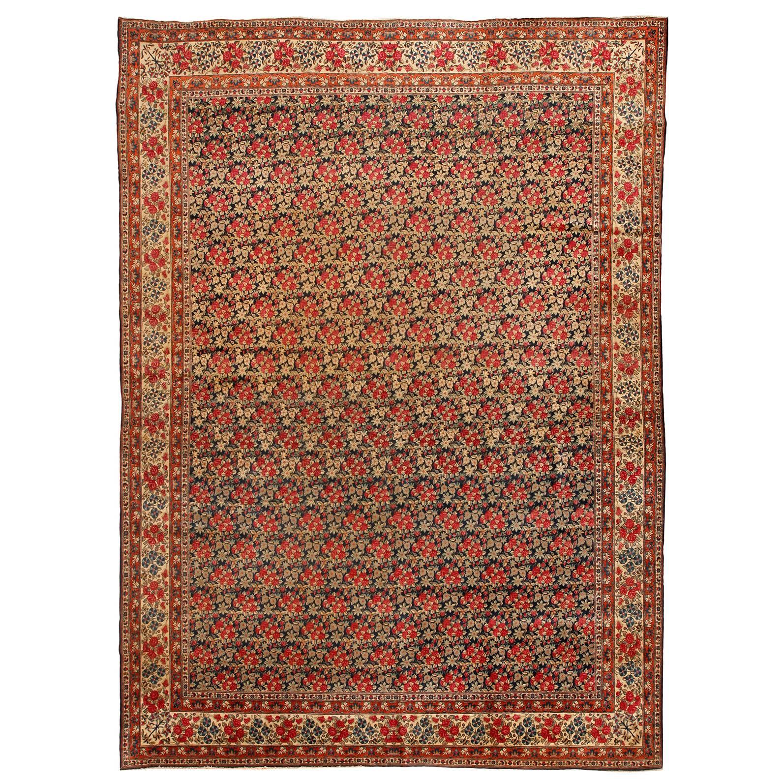 Antique Persian Lavar Kerman Carpet For Sale