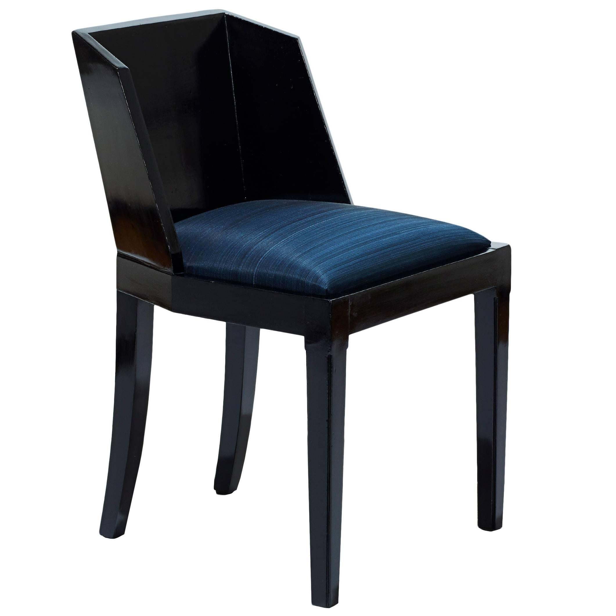 Art Deco Chair with Faceted Back in Black Lacquer by Jean Dunand For Sale