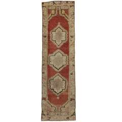Vintage Turkish Oushak Runner with Rustic Mid-Century Modern Style