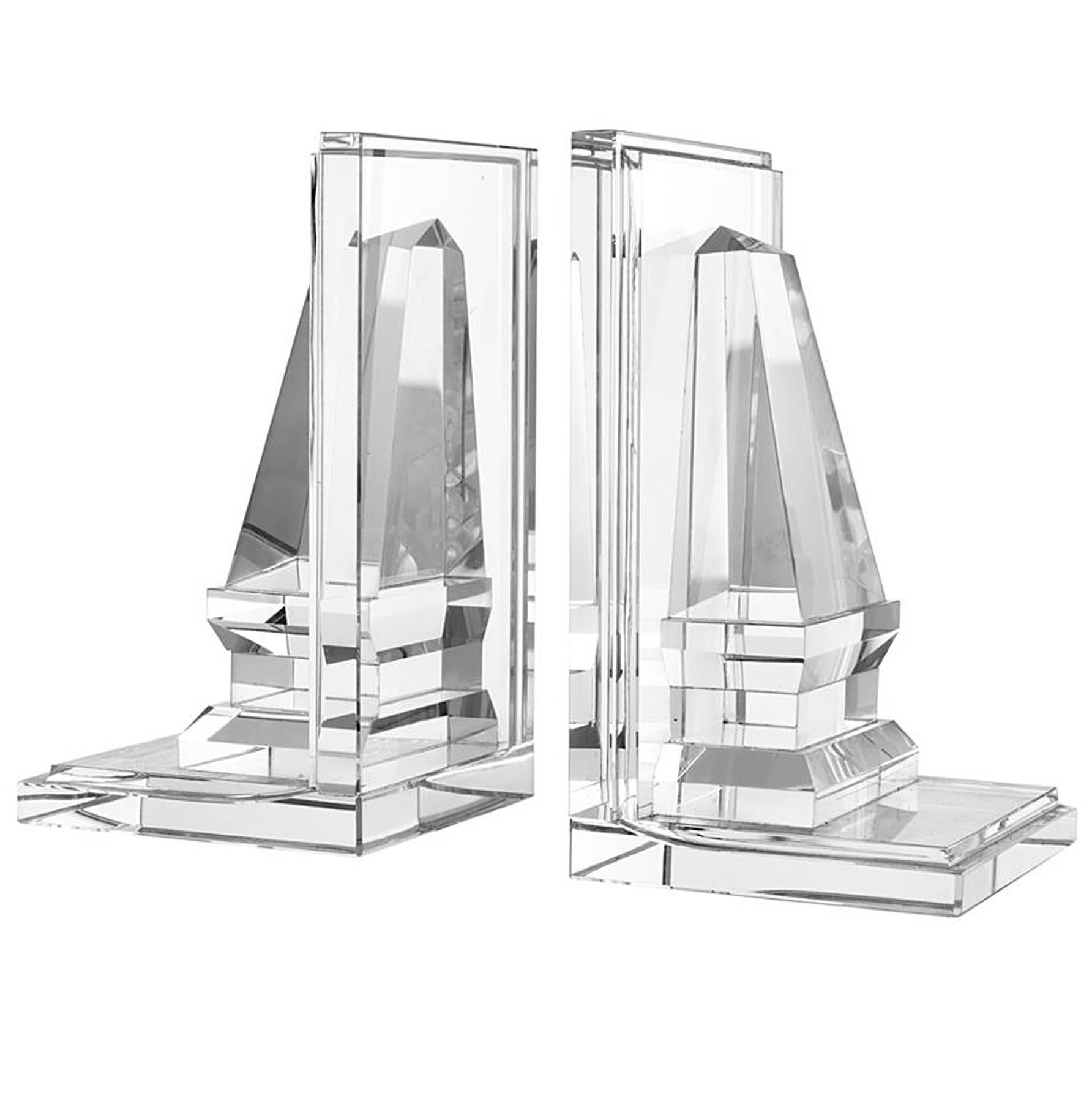 Obelisks Bookend, Set of Two in Strong Crystal Glass