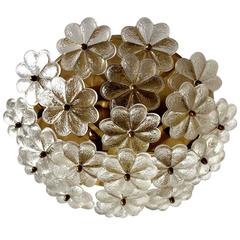 Ernst Palme Floral Glass and Brass Wall Ceiling Light Flush Mount Sconce, 1960s