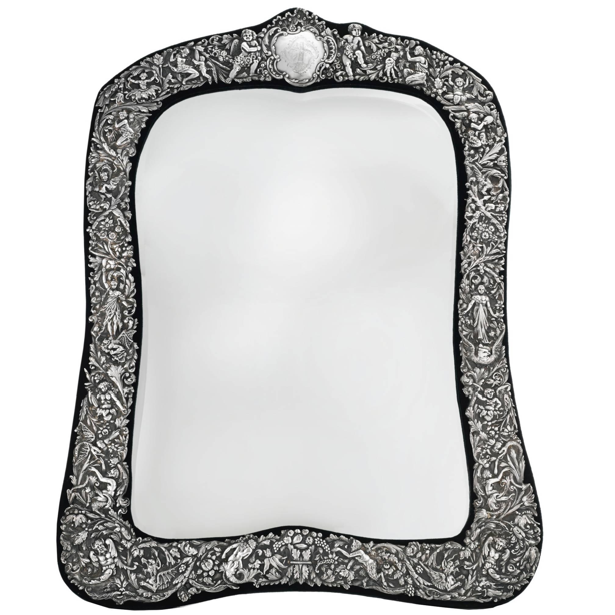Victorian Sterling Silver Table Mirror by William Comyns, London, 1890 For Sale