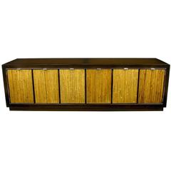 Dark Walnut and Grass Cloth Low Cabinet after Harvey Probber 12
