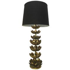 Very Tall Brass Lotus Table Lamp by Feldman