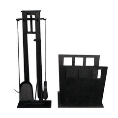 Modernistic Set of Fire Tools and Log Holder