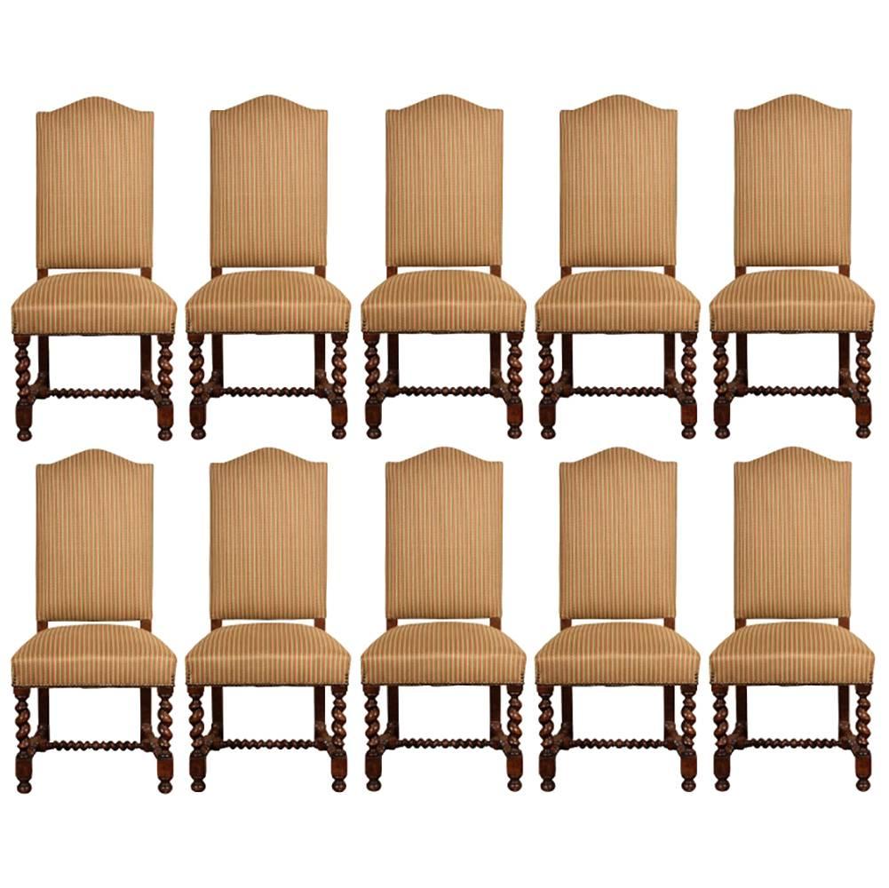 Set of Ten Vintage English Style Upholstered Dining Chairs