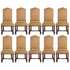 Set of Ten Vintage English Style Upholstered Dining Chairs