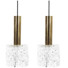 Mid-Century Modern Pair of Pendant Lamps in Glass and Brass by Carl Fagerlund