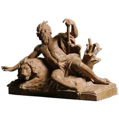 Exceptional Terracotta Statue Le Rhone after Guillaume Coustou