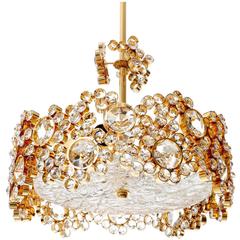 Palwa Chandelier or Pendant Light, Gilt Brass and Crystal Glass, 1960s 7