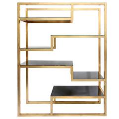 Brass and Black Glass Etagère
