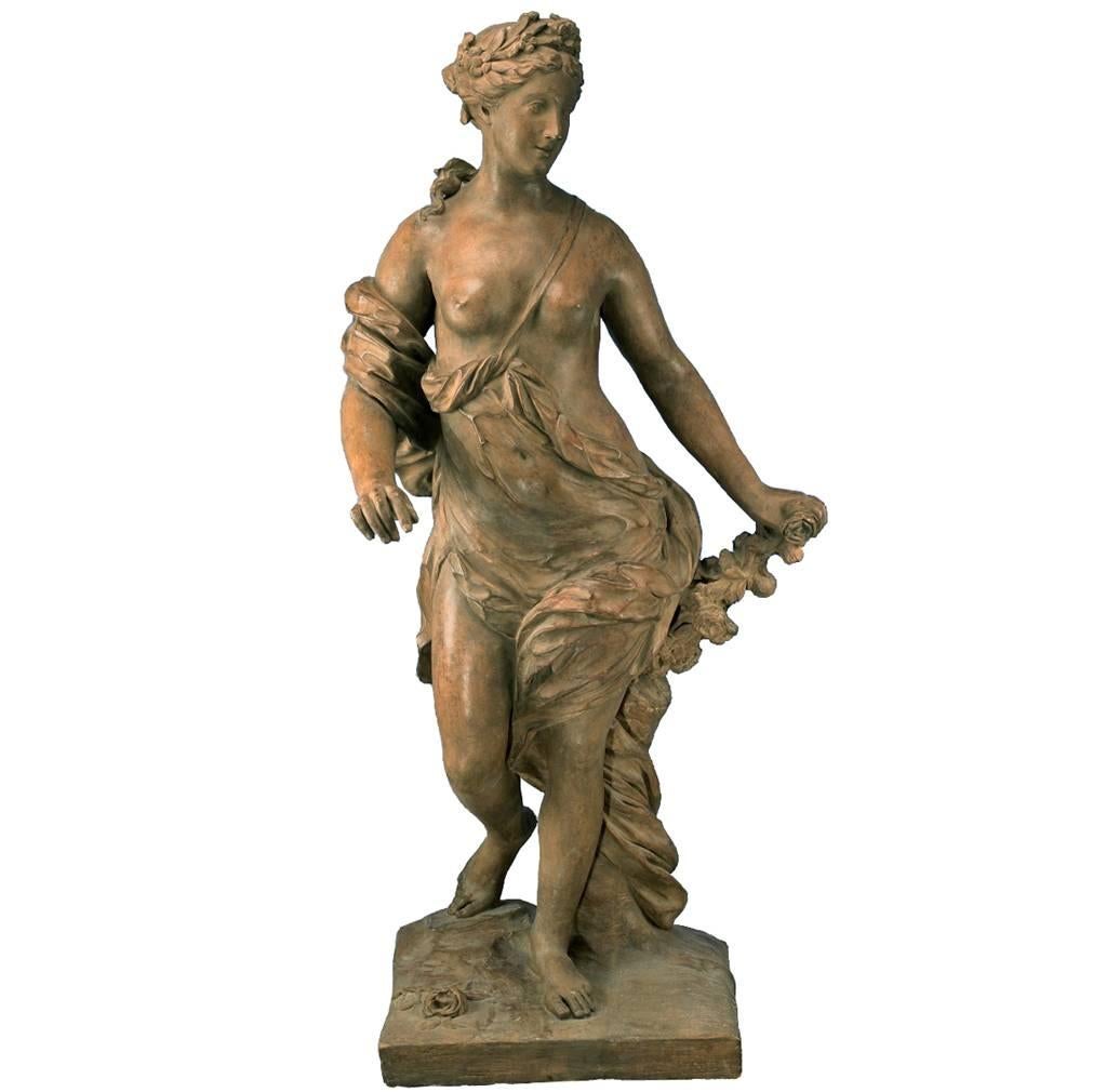 Exceptional Terracotta Statue Flore after René Frémin For Sale
