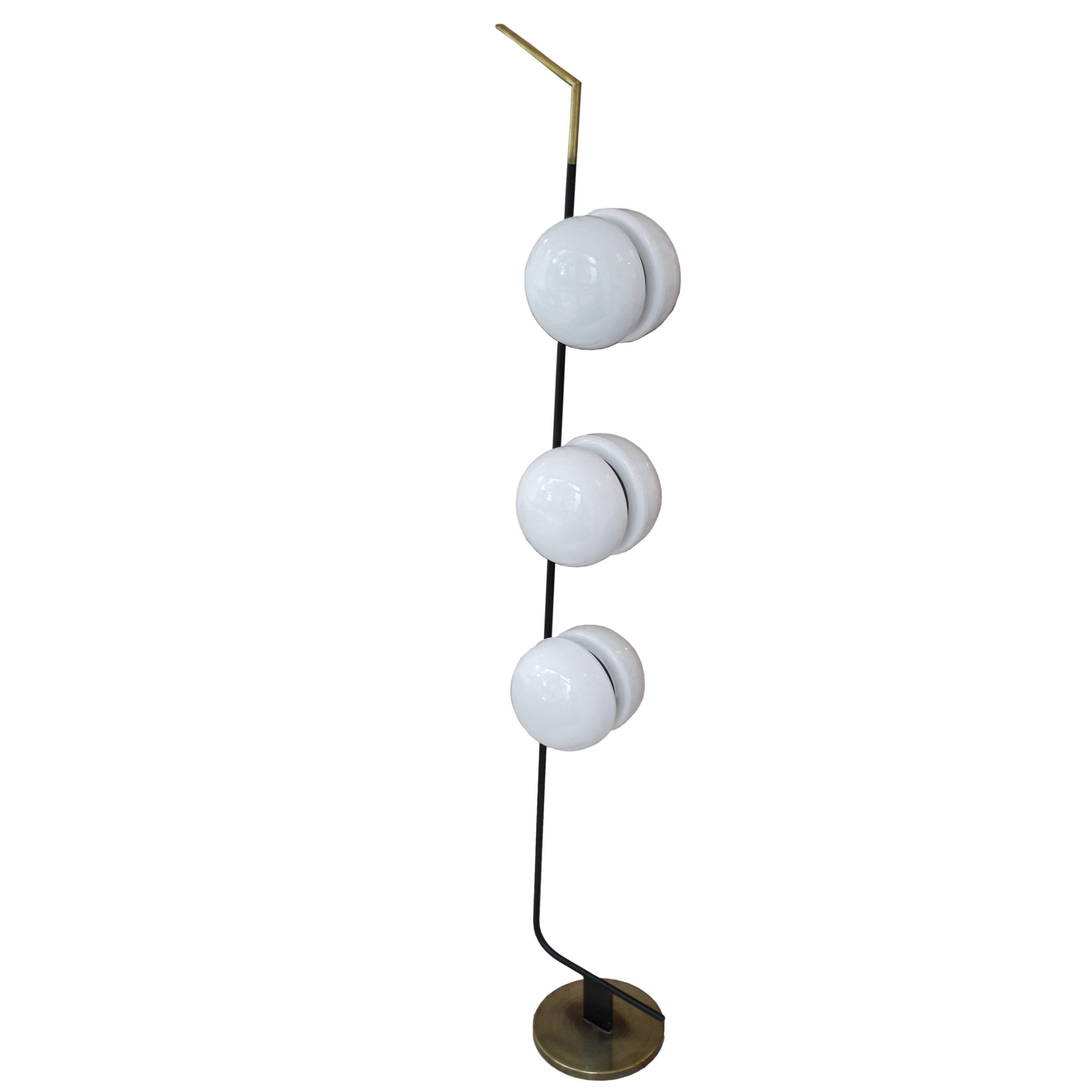 Unusual Opaline and Brass Standing Lamp by Maison Lunel For Sale