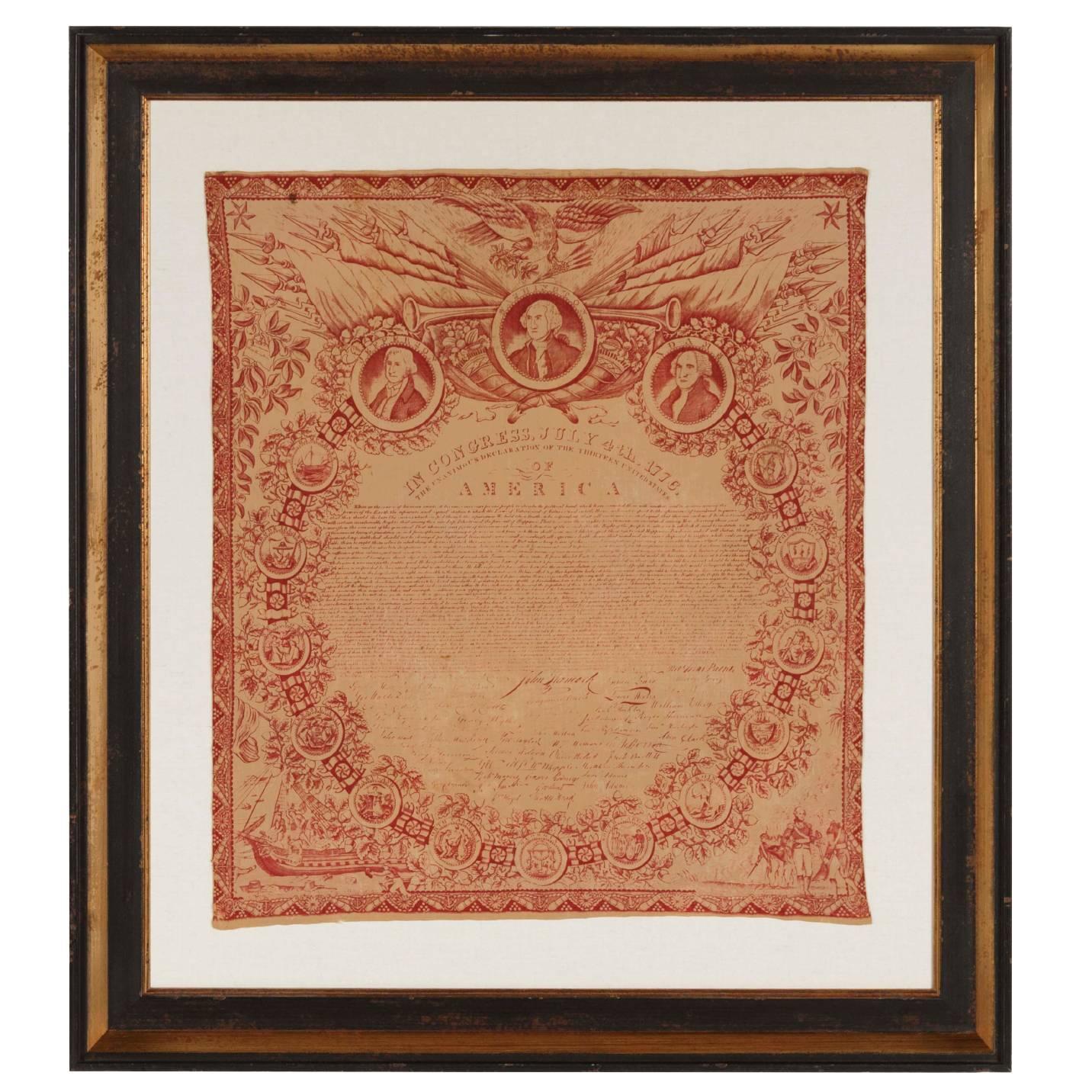 Exceptional 1821 Printing of the Declaration of Independence on Cloth