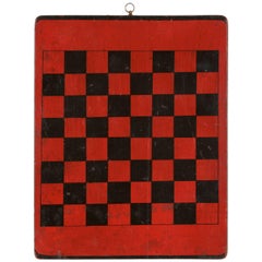 Antique American Checker Board with Great Polychrome Painted Surface