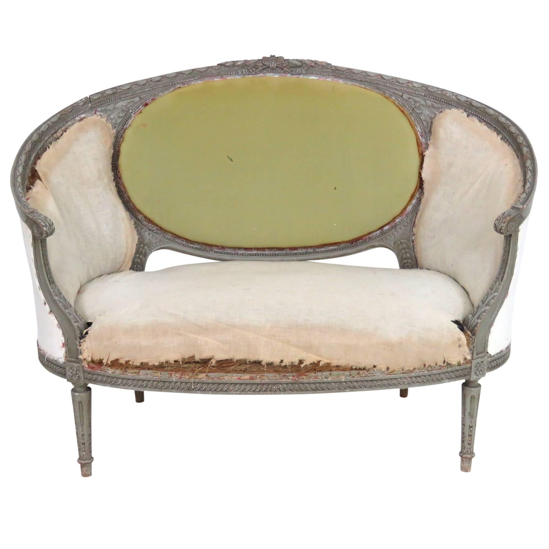 Antique Louis XVI Style Distressed Painted Sofa